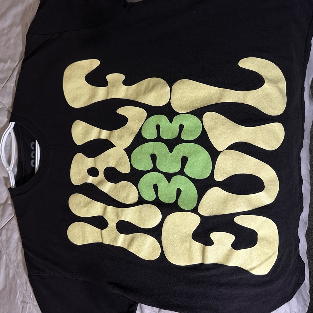Black T-Shirt with Yellow and Green Graphic